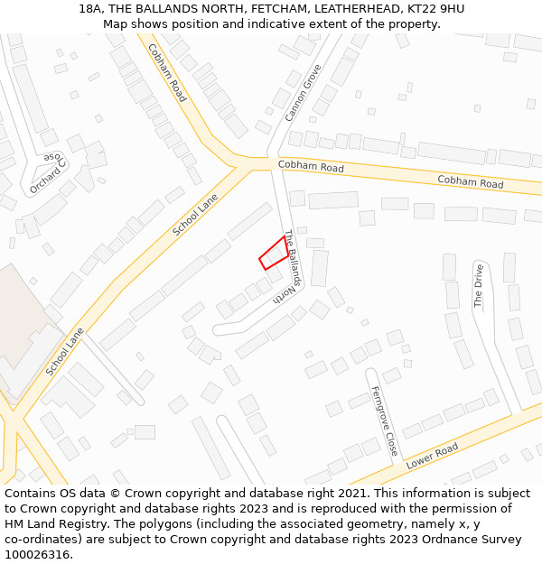 18A, THE BALLANDS NORTH, FETCHAM, LEATHERHEAD, KT22 9HU: Location map and indicative extent of plot