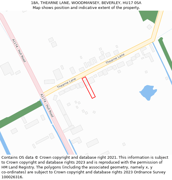 18A, THEARNE LANE, WOODMANSEY, BEVERLEY, HU17 0SA: Location map and indicative extent of plot