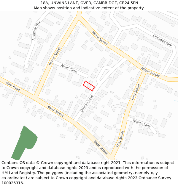 18A, UNWINS LANE, OVER, CAMBRIDGE, CB24 5PN: Location map and indicative extent of plot