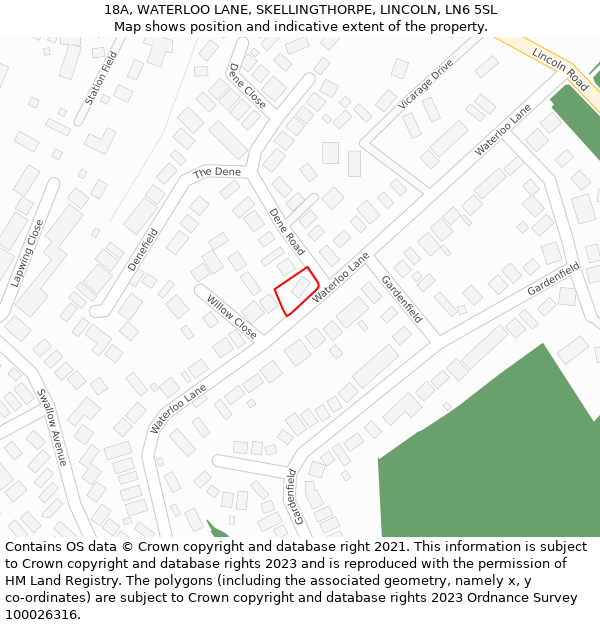 18A, WATERLOO LANE, SKELLINGTHORPE, LINCOLN, LN6 5SL: Location map and indicative extent of plot