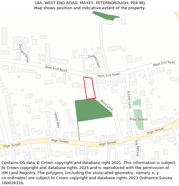 18A, WEST END ROAD, MAXEY, PETERBOROUGH, PE6 9EJ: Location map and indicative extent of plot