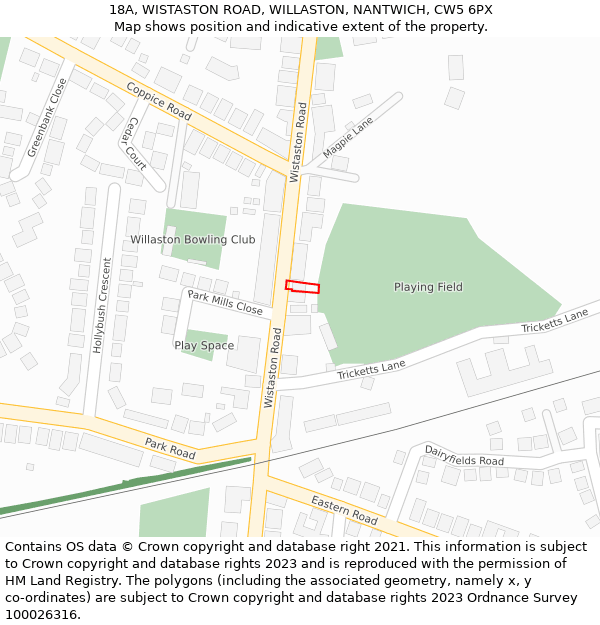 18A, WISTASTON ROAD, WILLASTON, NANTWICH, CW5 6PX: Location map and indicative extent of plot