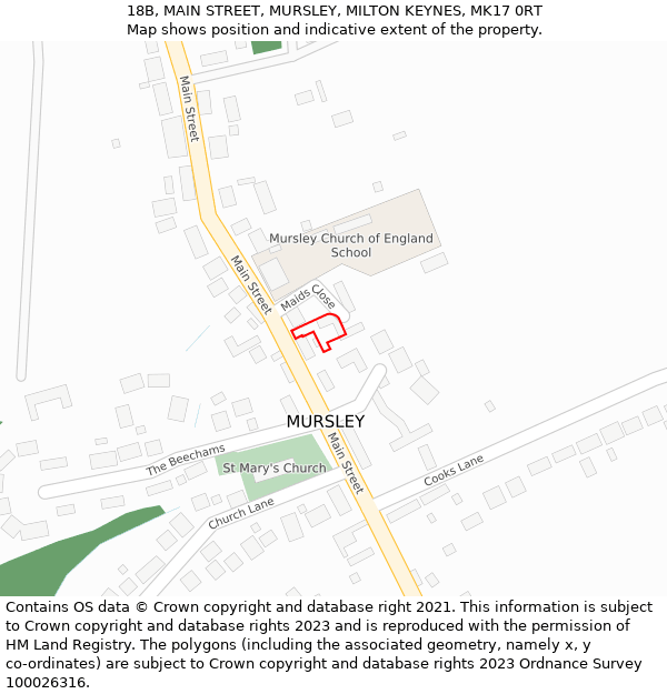 18B, MAIN STREET, MURSLEY, MILTON KEYNES, MK17 0RT: Location map and indicative extent of plot