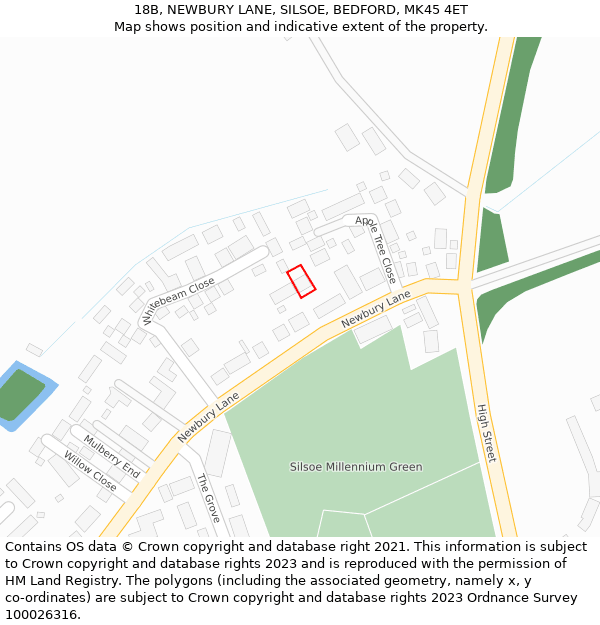 18B, NEWBURY LANE, SILSOE, BEDFORD, MK45 4ET: Location map and indicative extent of plot