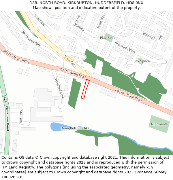 18B, NORTH ROAD, KIRKBURTON, HUDDERSFIELD, HD8 0NX: Location map and indicative extent of plot