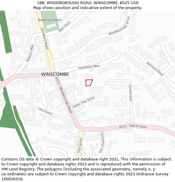 18B, WOODBOROUGH ROAD, WINSCOMBE, BS25 1AD: Location map and indicative extent of plot