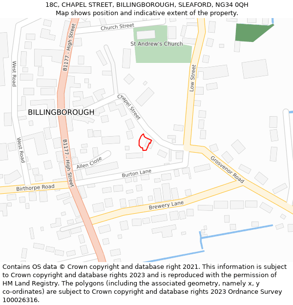 18C, CHAPEL STREET, BILLINGBOROUGH, SLEAFORD, NG34 0QH: Location map and indicative extent of plot