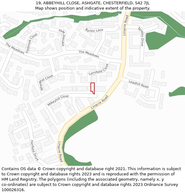 19, ABBEYHILL CLOSE, ASHGATE, CHESTERFIELD, S42 7JL: Location map and indicative extent of plot