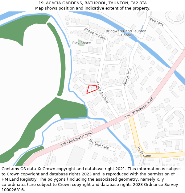 19, ACACIA GARDENS, BATHPOOL, TAUNTON, TA2 8TA: Location map and indicative extent of plot