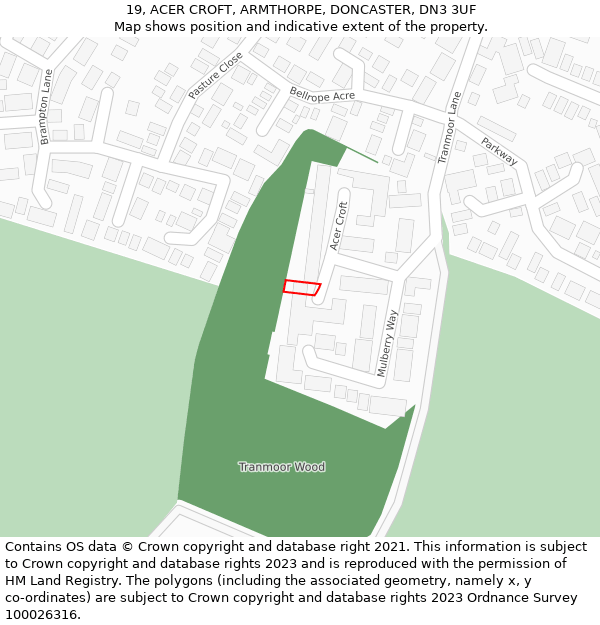 19, ACER CROFT, ARMTHORPE, DONCASTER, DN3 3UF: Location map and indicative extent of plot