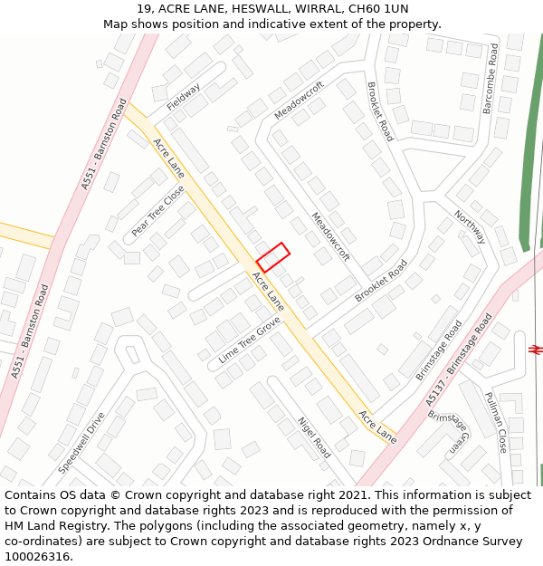 19, ACRE LANE, HESWALL, WIRRAL, CH60 1UN: Location map and indicative extent of plot