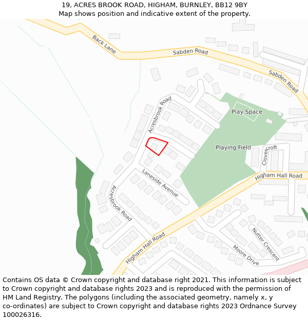 19, ACRES BROOK ROAD, HIGHAM, BURNLEY, BB12 9BY: Location map and indicative extent of plot