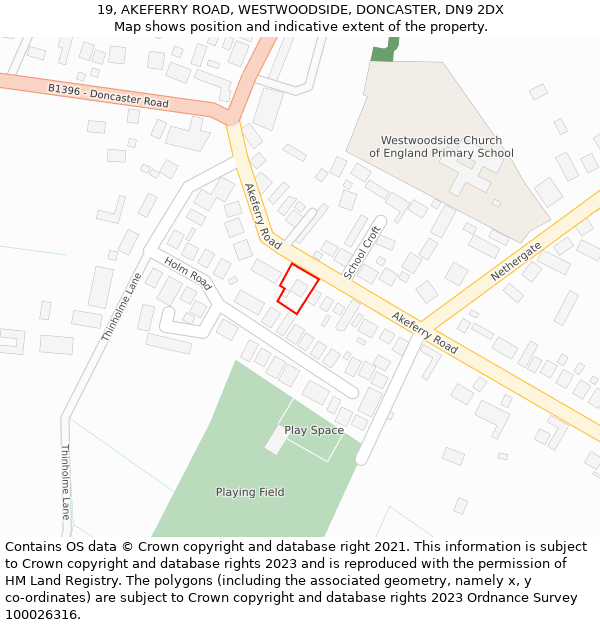 19, AKEFERRY ROAD, WESTWOODSIDE, DONCASTER, DN9 2DX: Location map and indicative extent of plot