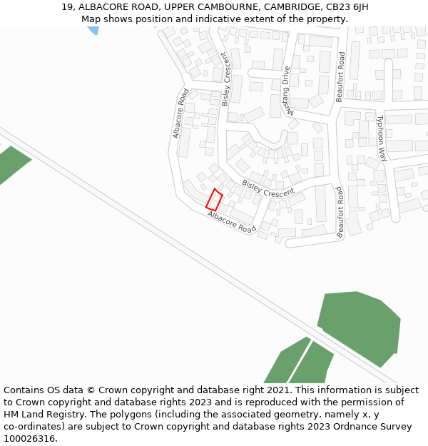 19, ALBACORE ROAD, UPPER CAMBOURNE, CAMBRIDGE, CB23 6JH: Location map and indicative extent of plot