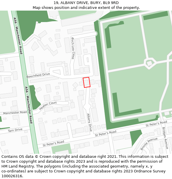 19, ALBANY DRIVE, BURY, BL9 9RD: Location map and indicative extent of plot