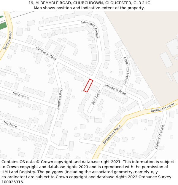 19, ALBEMARLE ROAD, CHURCHDOWN, GLOUCESTER, GL3 2HG: Location map and indicative extent of plot