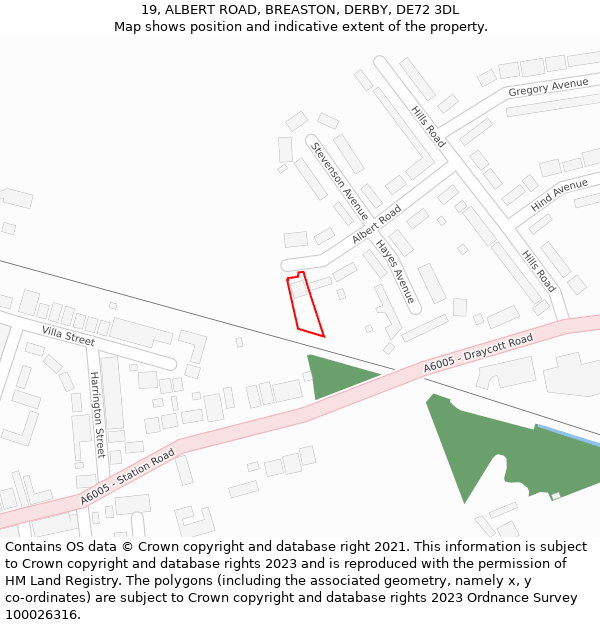 19, ALBERT ROAD, BREASTON, DERBY, DE72 3DL: Location map and indicative extent of plot