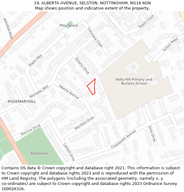 19, ALBERTA AVENUE, SELSTON, NOTTINGHAM, NG16 6GN: Location map and indicative extent of plot