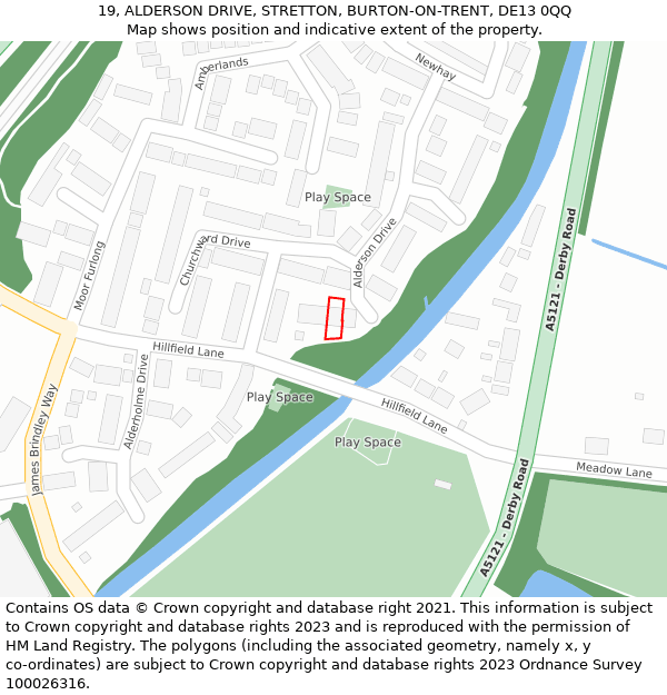 19, ALDERSON DRIVE, STRETTON, BURTON-ON-TRENT, DE13 0QQ: Location map and indicative extent of plot