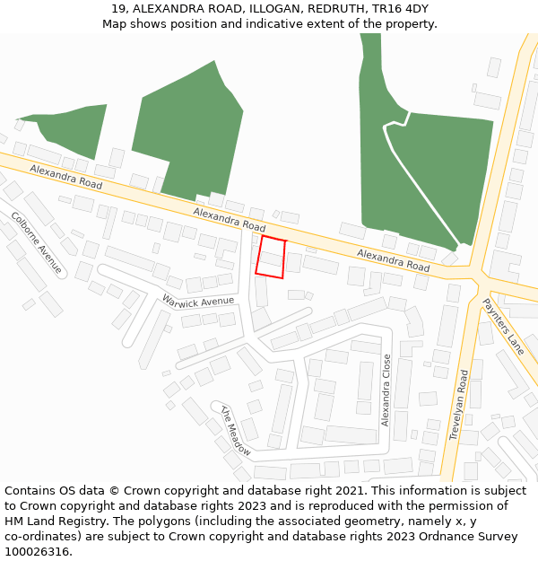 19, ALEXANDRA ROAD, ILLOGAN, REDRUTH, TR16 4DY: Location map and indicative extent of plot