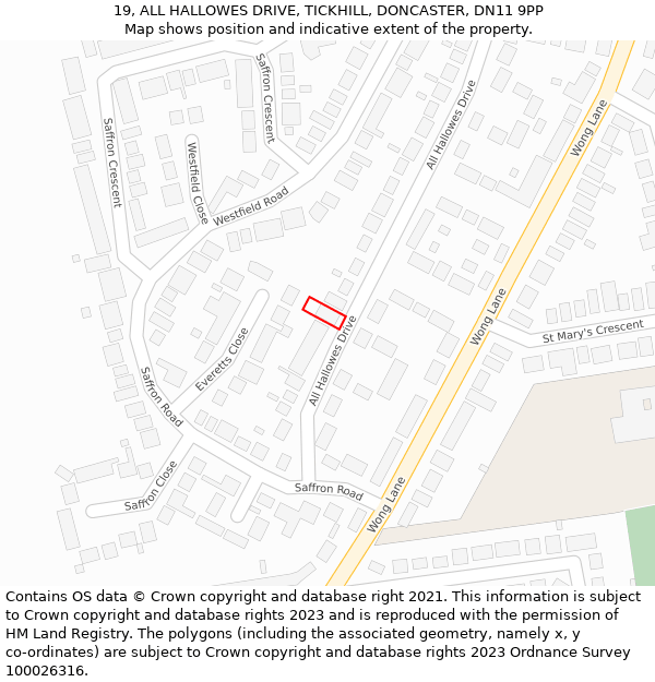 19, ALL HALLOWES DRIVE, TICKHILL, DONCASTER, DN11 9PP: Location map and indicative extent of plot