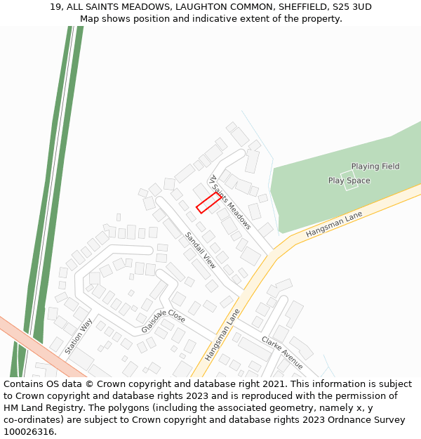 19, ALL SAINTS MEADOWS, LAUGHTON COMMON, SHEFFIELD, S25 3UD: Location map and indicative extent of plot