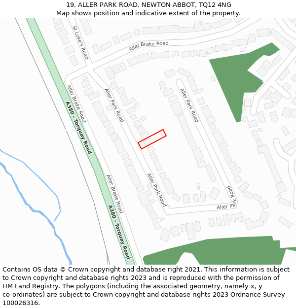19, ALLER PARK ROAD, NEWTON ABBOT, TQ12 4NG: Location map and indicative extent of plot