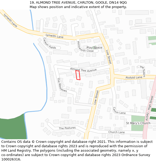 19, ALMOND TREE AVENUE, CARLTON, GOOLE, DN14 9QG: Location map and indicative extent of plot