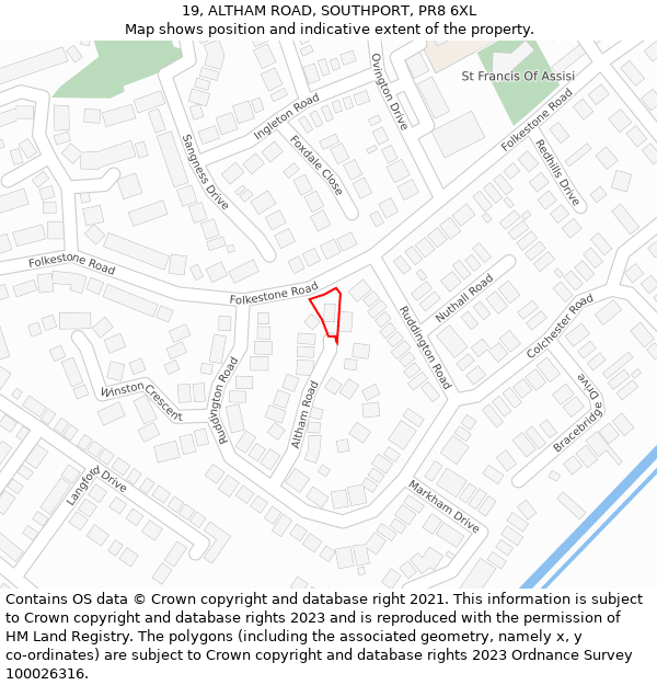 19, ALTHAM ROAD, SOUTHPORT, PR8 6XL: Location map and indicative extent of plot