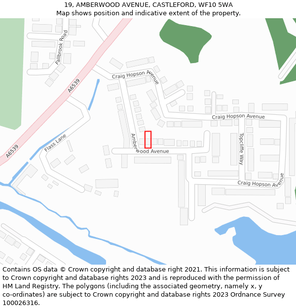 19, AMBERWOOD AVENUE, CASTLEFORD, WF10 5WA: Location map and indicative extent of plot