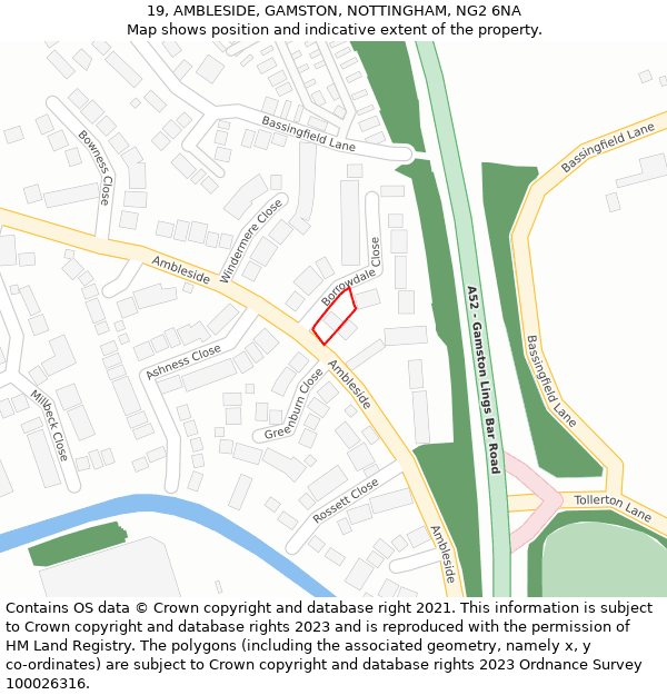 19, AMBLESIDE, GAMSTON, NOTTINGHAM, NG2 6NA: Location map and indicative extent of plot