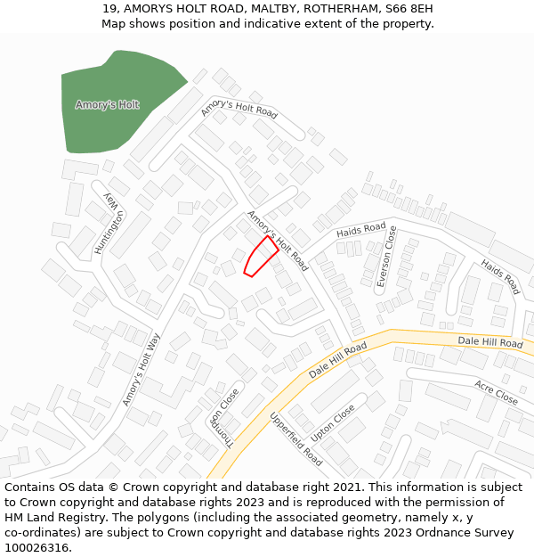 19, AMORYS HOLT ROAD, MALTBY, ROTHERHAM, S66 8EH: Location map and indicative extent of plot