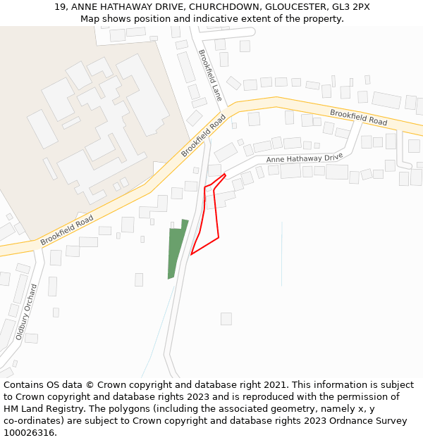 19, ANNE HATHAWAY DRIVE, CHURCHDOWN, GLOUCESTER, GL3 2PX: Location map and indicative extent of plot