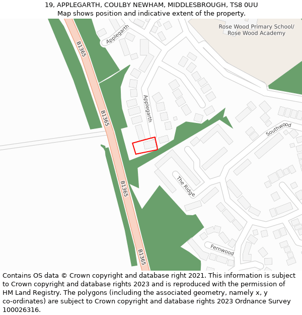 19, APPLEGARTH, COULBY NEWHAM, MIDDLESBROUGH, TS8 0UU: Location map and indicative extent of plot