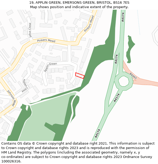 19, APPLIN GREEN, EMERSONS GREEN, BRISTOL, BS16 7ES: Location map and indicative extent of plot