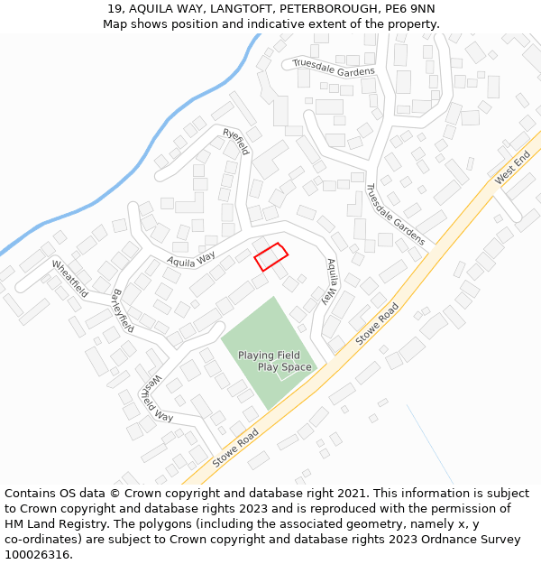 19, AQUILA WAY, LANGTOFT, PETERBOROUGH, PE6 9NN: Location map and indicative extent of plot