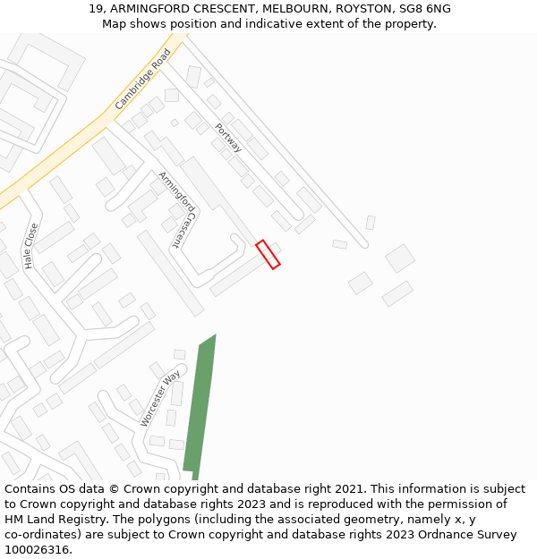 19, ARMINGFORD CRESCENT, MELBOURN, ROYSTON, SG8 6NG: Location map and indicative extent of plot