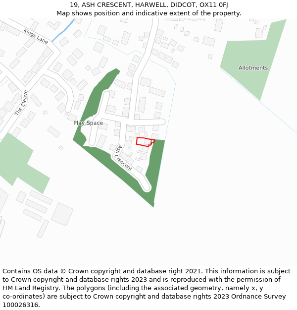 19, ASH CRESCENT, HARWELL, DIDCOT, OX11 0FJ: Location map and indicative extent of plot