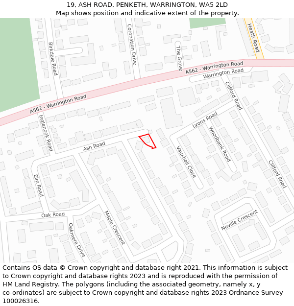 19, ASH ROAD, PENKETH, WARRINGTON, WA5 2LD: Location map and indicative extent of plot