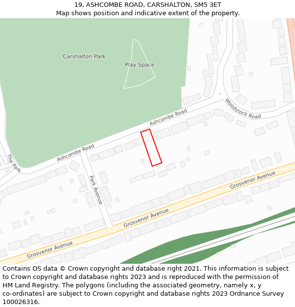 19, ASHCOMBE ROAD, CARSHALTON, SM5 3ET: Location map and indicative extent of plot