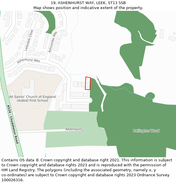 19, ASHENHURST WAY, LEEK, ST13 5SB: Location map and indicative extent of plot