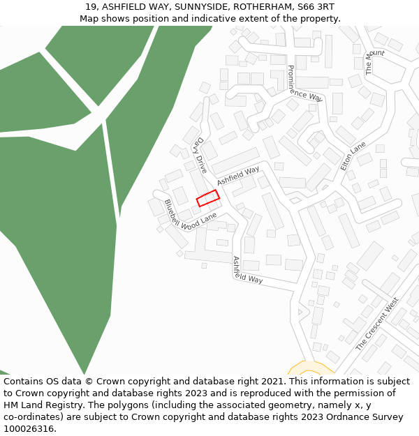 19, ASHFIELD WAY, SUNNYSIDE, ROTHERHAM, S66 3RT: Location map and indicative extent of plot