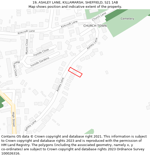 19, ASHLEY LANE, KILLAMARSH, SHEFFIELD, S21 1AB: Location map and indicative extent of plot