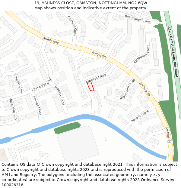 19, ASHNESS CLOSE, GAMSTON, NOTTINGHAM, NG2 6QW: Location map and indicative extent of plot