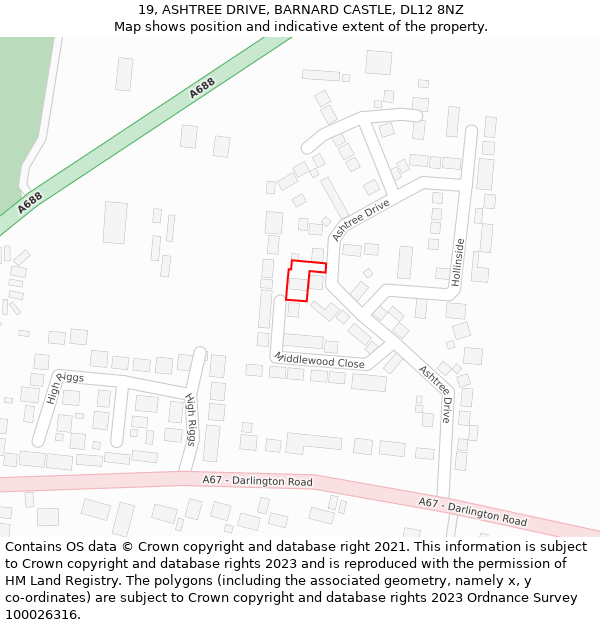 19, ASHTREE DRIVE, BARNARD CASTLE, DL12 8NZ: Location map and indicative extent of plot