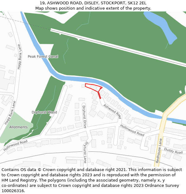 19, ASHWOOD ROAD, DISLEY, STOCKPORT, SK12 2EL: Location map and indicative extent of plot