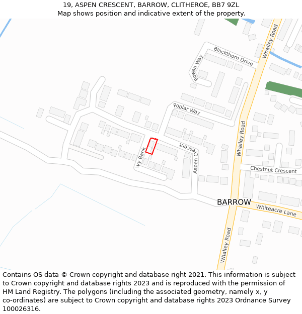 19, ASPEN CRESCENT, BARROW, CLITHEROE, BB7 9ZL: Location map and indicative extent of plot