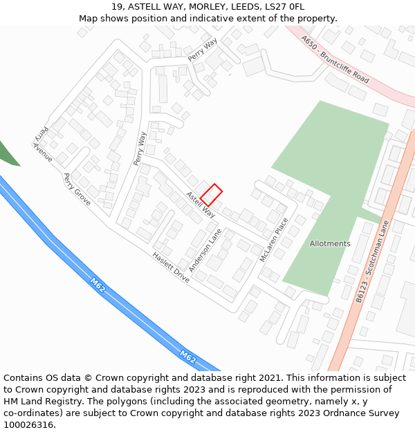 19, ASTELL WAY, MORLEY, LEEDS, LS27 0FL: Location map and indicative extent of plot