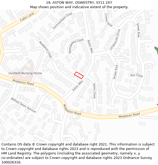 19, ASTON WAY, OSWESTRY, SY11 2XY: Location map and indicative extent of plot