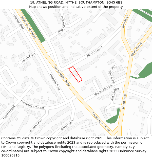 19, ATHELING ROAD, HYTHE, SOUTHAMPTON, SO45 6BS: Location map and indicative extent of plot